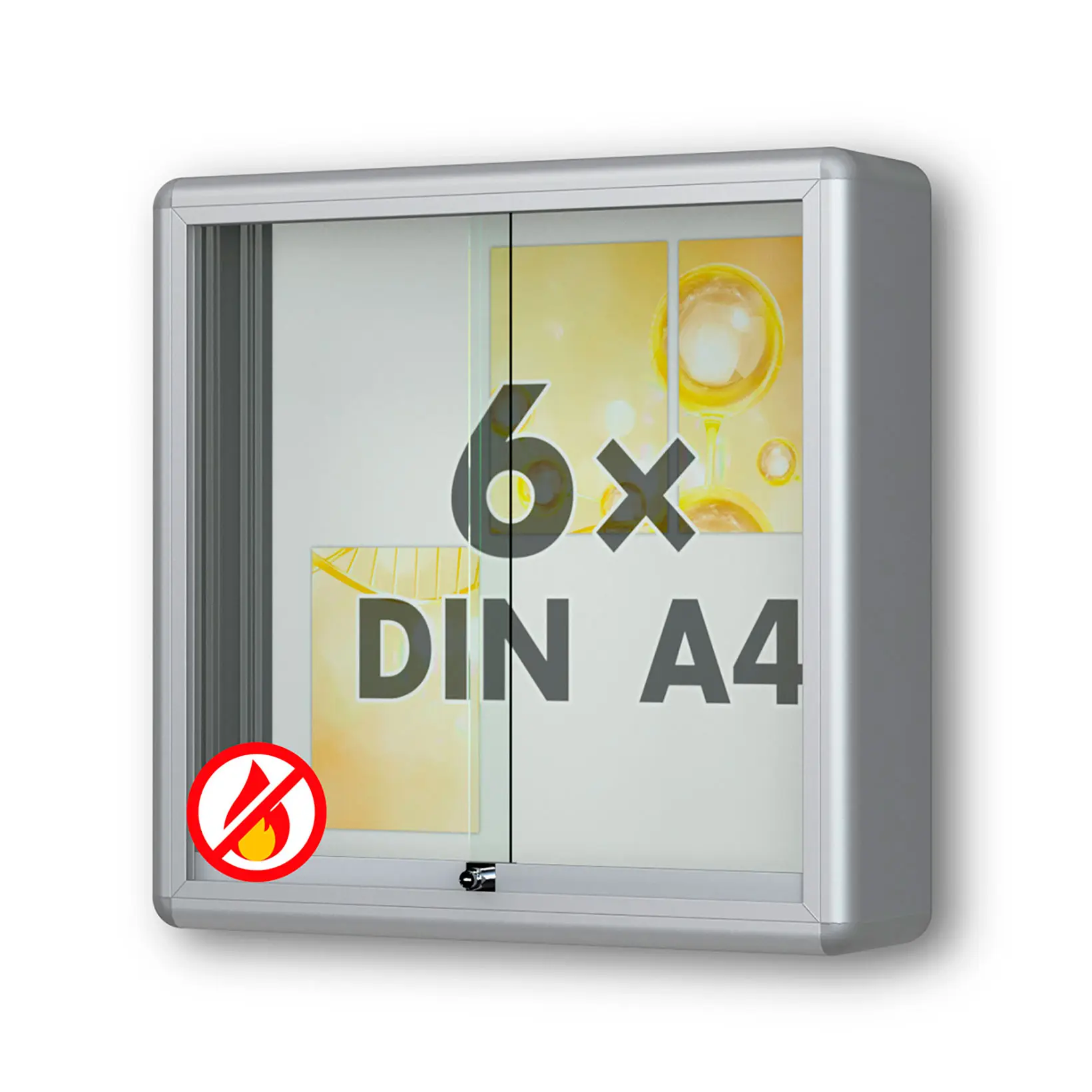 6 x DIN A4 Schaukasten Moveo - "die Schulvitrine" - 210 mm Bautiefe - mit Brandschutzklasse A1 - Rollengelagerte Schiebetüren✓ abschließbar✓ ESG-Sicherheitsglas✓