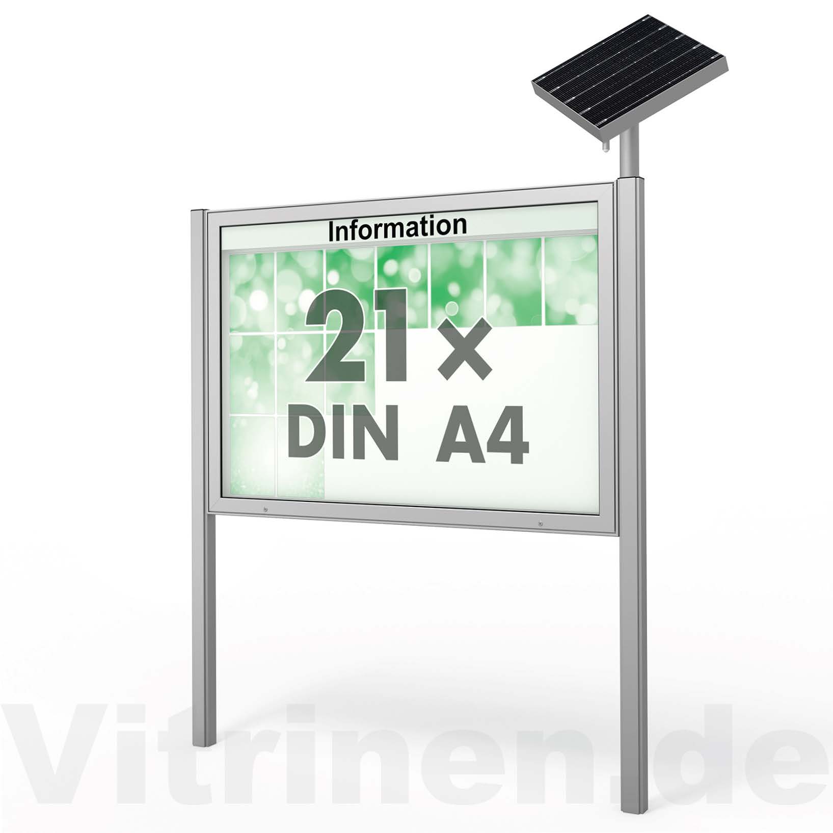 21 x DIN A4 Schaukasten Plenum eckig - der "Klassiker" mit Solar-Modul und Pfosten - Bautiefe 210mm 21 x DIN A4 Schaukasten Plenum eckig - der "Klassiker" mit Solar-Modul und Pfosten - Bautiefe 210mm