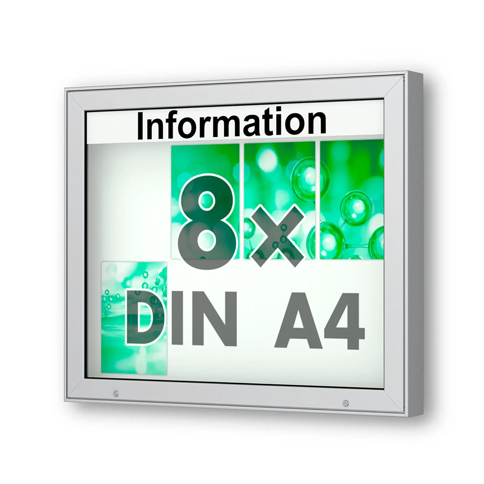 8 x DIN A4 Schaukasten Plenum eckig - der "Klassiker" - 100mm Bautiefe - Wandschaukasten mit optionaler LED-Beleuchtung