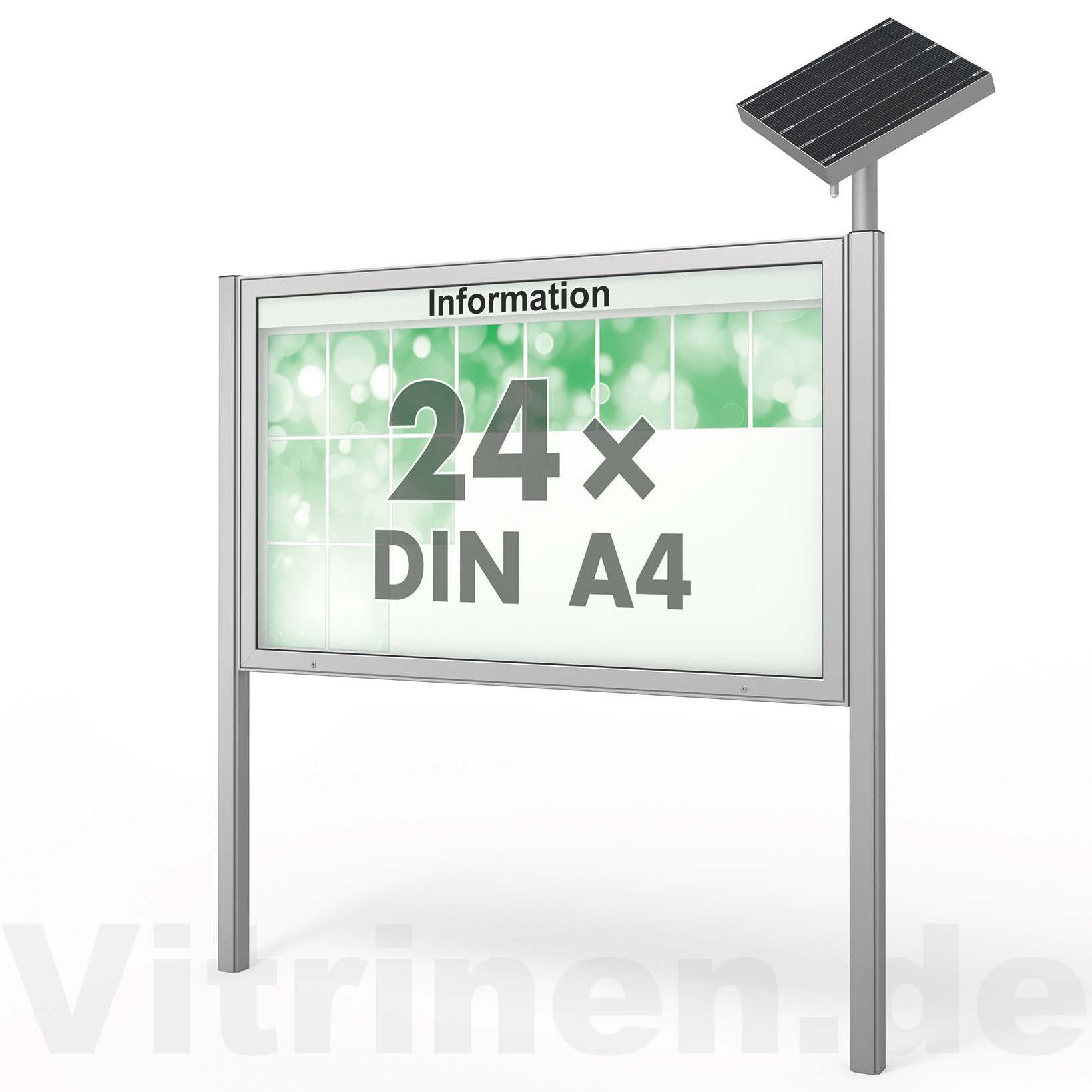 24 x DIN A4 Schaukasten Plenum eckig - der "Klassiker" mit Solar-Modul und Pfosten - Bautiefe 210mm 24 x DIN A4 Schaukasten Plenum eckig - der "Klassiker" mit Solar-Modul und Pfosten - Bautiefe 210mm