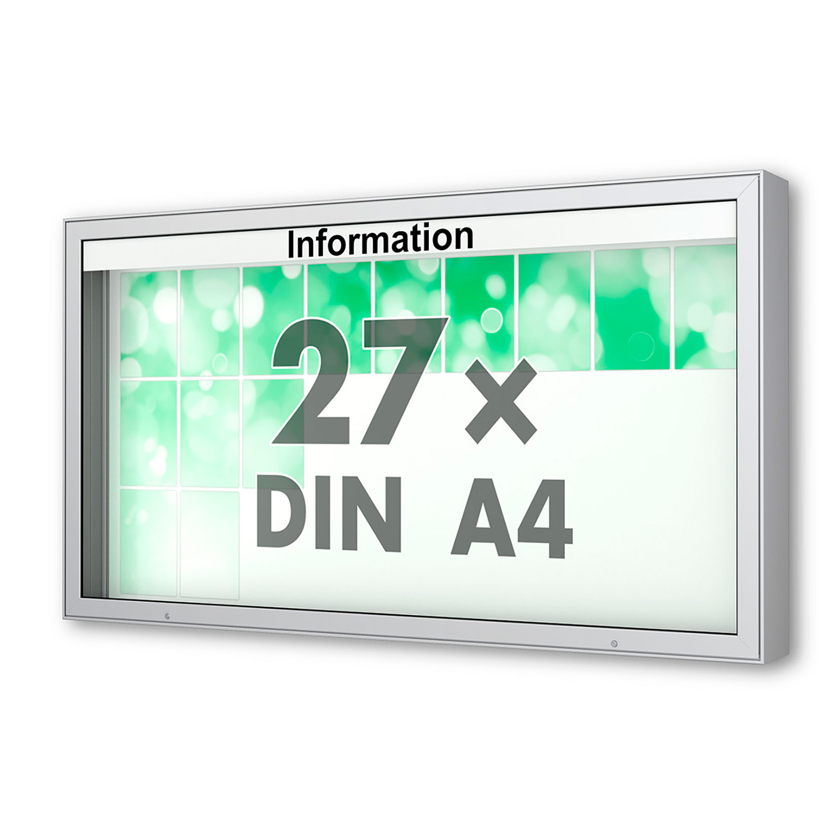 27 x DIN A4 Schaukasten Plenum eckig - der "Klassiker" - 210mm Bautiefe - Wandschaukasten mit optionaler LED-Beleuchtung